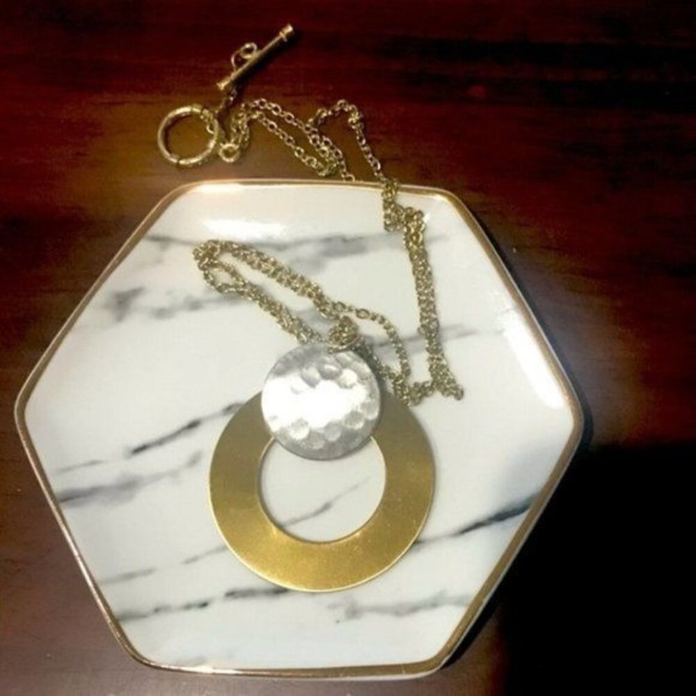 Matr Boomie Women's Vitani Deco Disk Gold and‎ Silver Drop Necklace